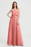 Spaghetti Straps Chiffon Bridesmaid Dress Formal Evening Floor Length Dresses Gowns
