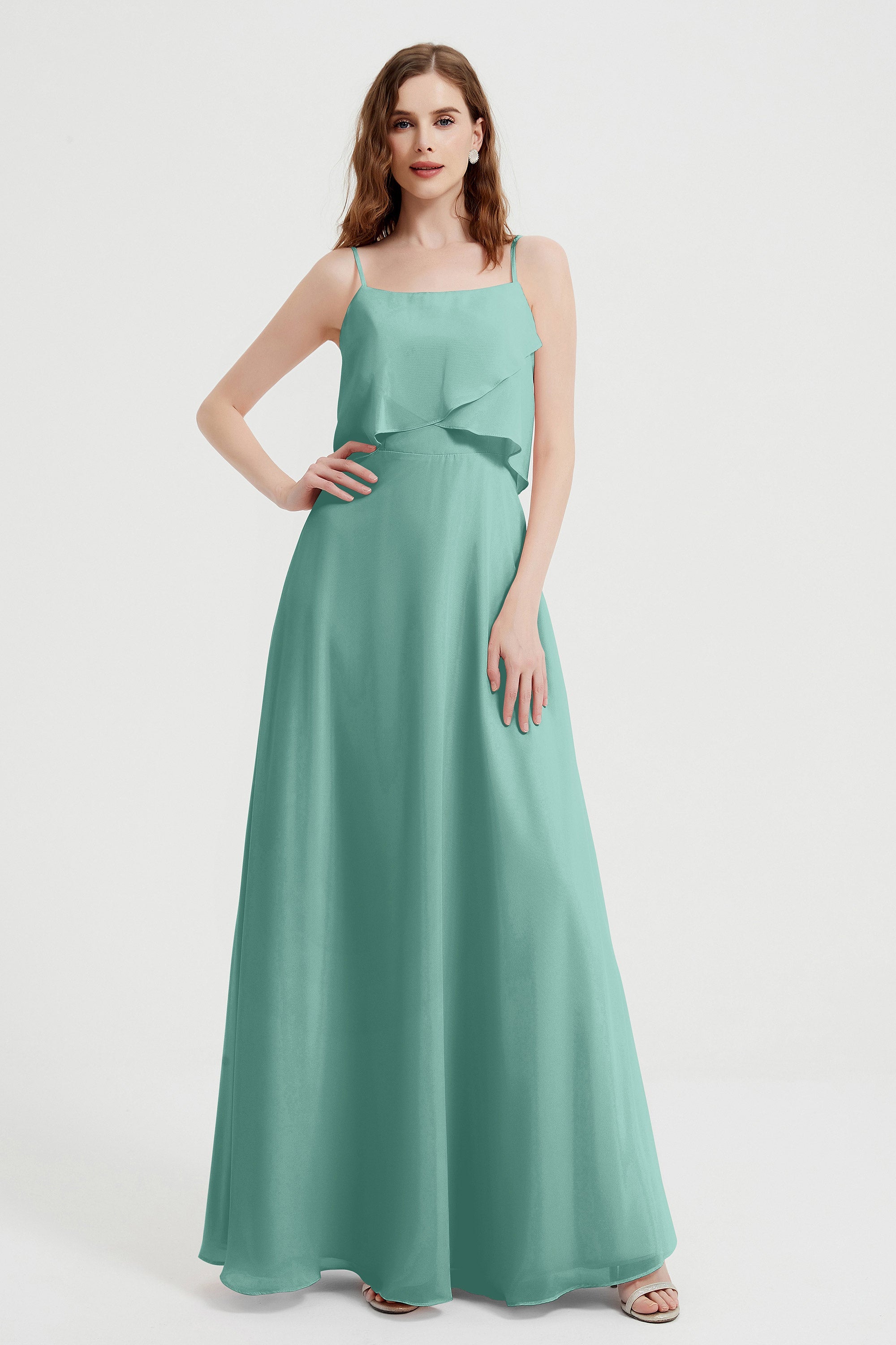 Spaghetti Straps Chiffon Bridesmaid Dress Formal Evening Floor Length Dresses Gowns