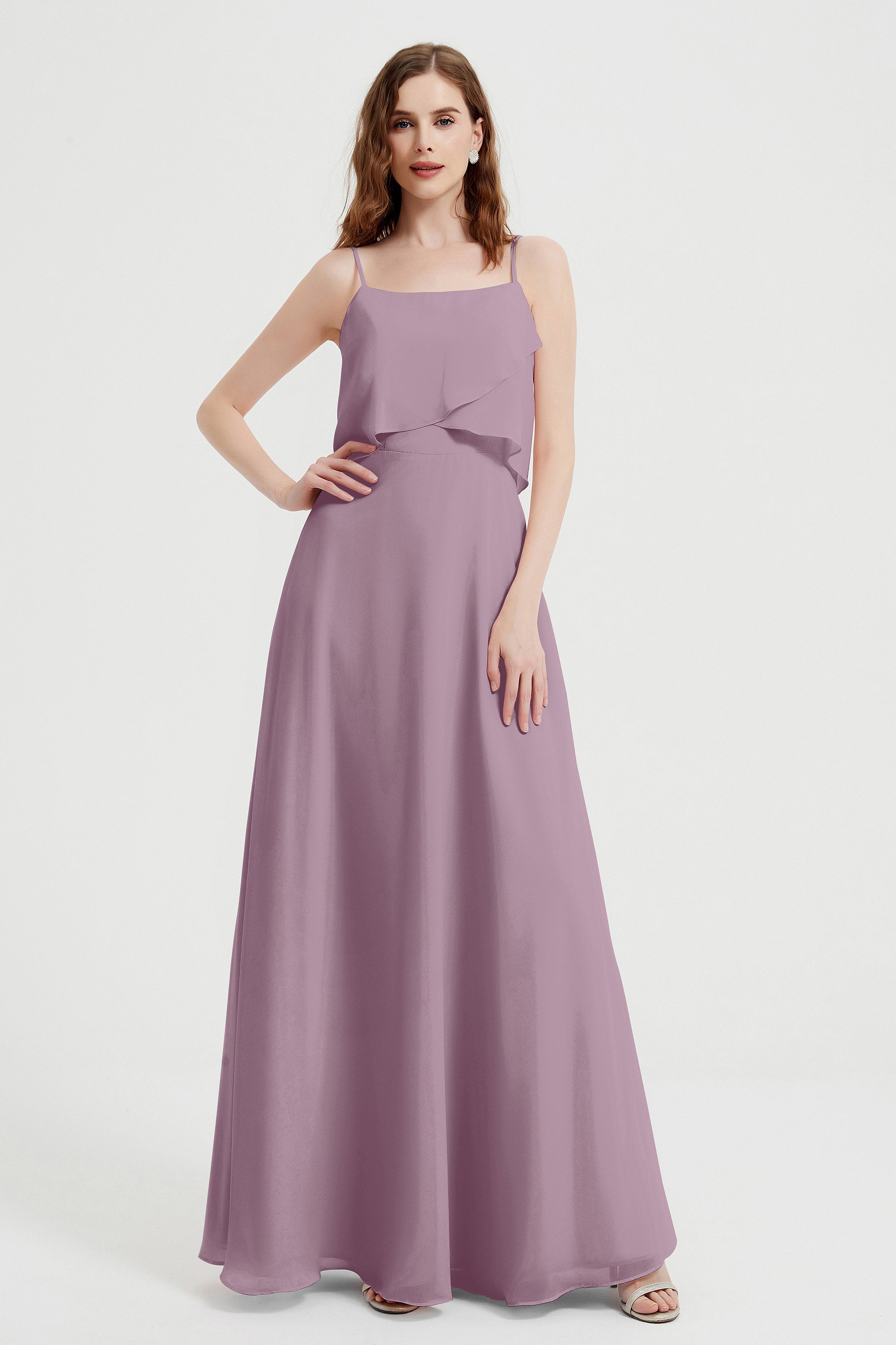 Spaghetti Straps Chiffon Bridesmaid Dress Formal Evening Floor Length Dresses Gowns