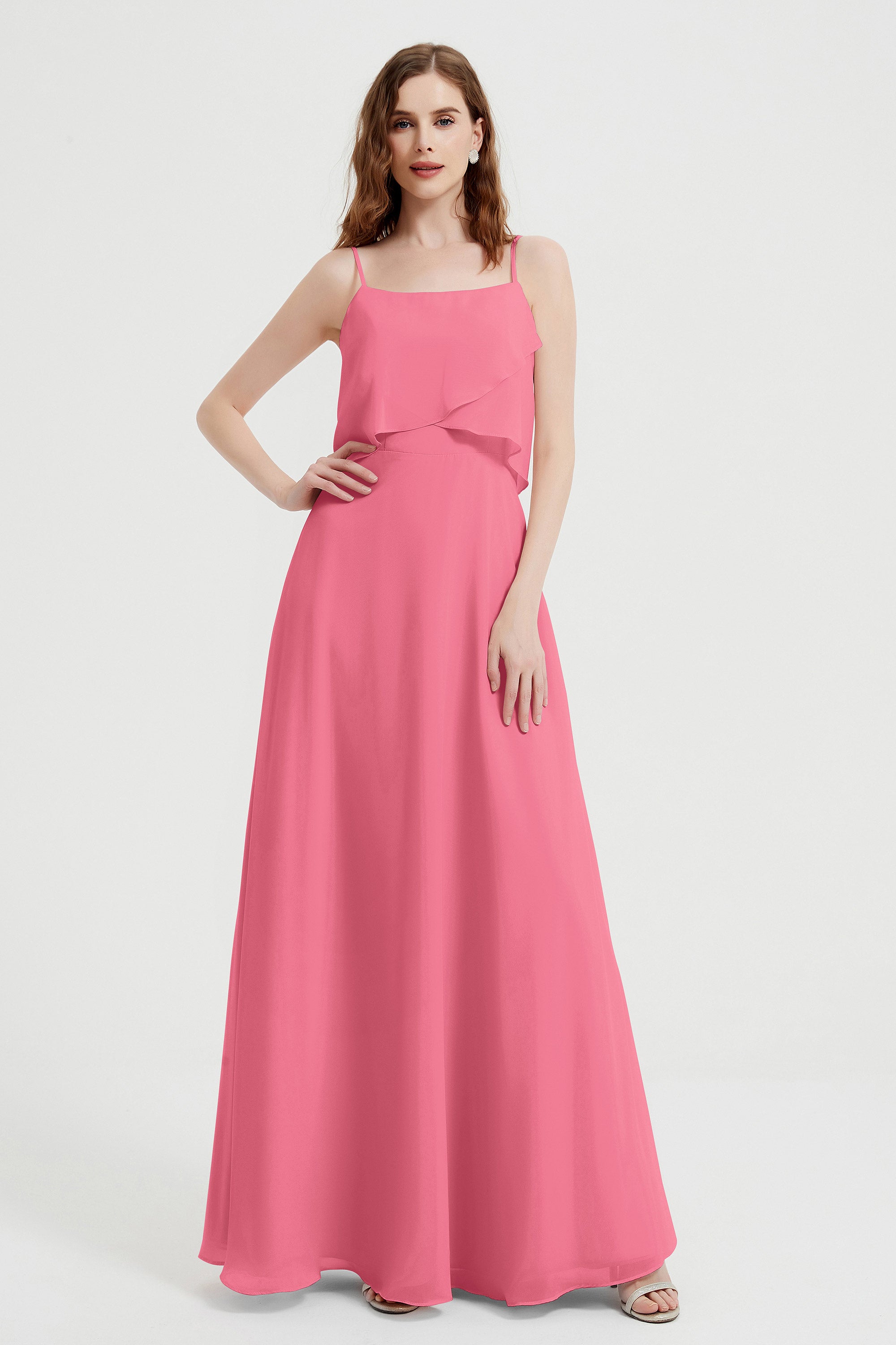 Spaghetti Straps Chiffon Bridesmaid Dress Formal Evening Floor Length Dresses Gowns