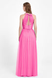 V Neck Tulle Spaghetti Straps Bridesmaid Dress Long Formal Evening Prom Dresses Gowns