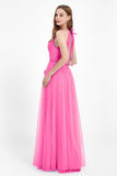 V Neck Tulle Spaghetti Straps Bridesmaid Dress Long Formal Evening Prom Dresses Gowns