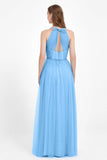 V Neck Tulle Spaghetti Straps Bridesmaid Dress Long Formal Evening Prom Dresses Gowns