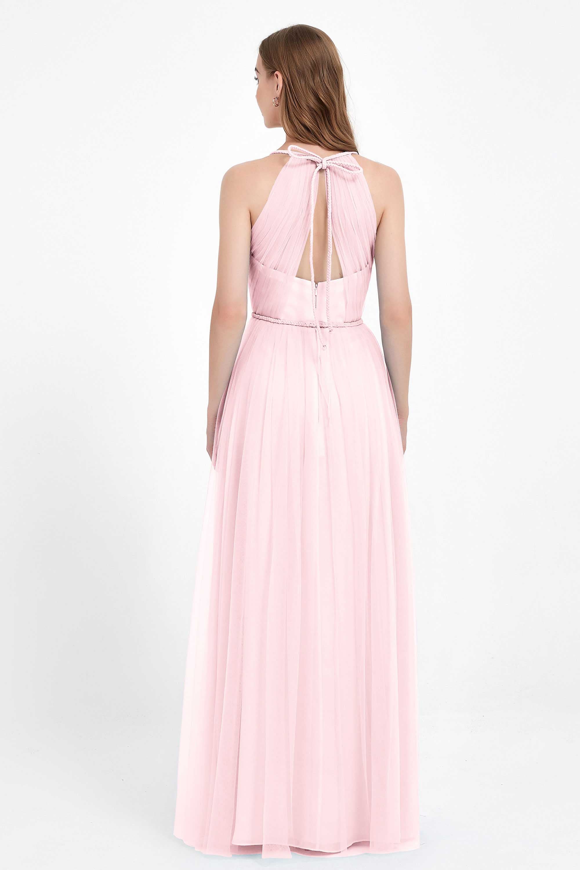 V Neck Tulle Spaghetti Straps Bridesmaid Dress Long Formal Evening Prom Dresses Gowns