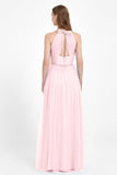 V Neck Tulle Spaghetti Straps Bridesmaid Dress Long Formal Evening Prom Dresses Gowns