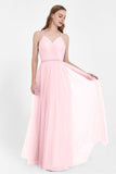 V Neck Tulle Spaghetti Straps Bridesmaid Dress Long Formal Evening Prom Dresses Gowns