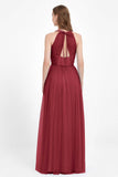 V Neck Tulle Spaghetti Straps Bridesmaid Dress Long Formal Evening Prom Dresses Gowns