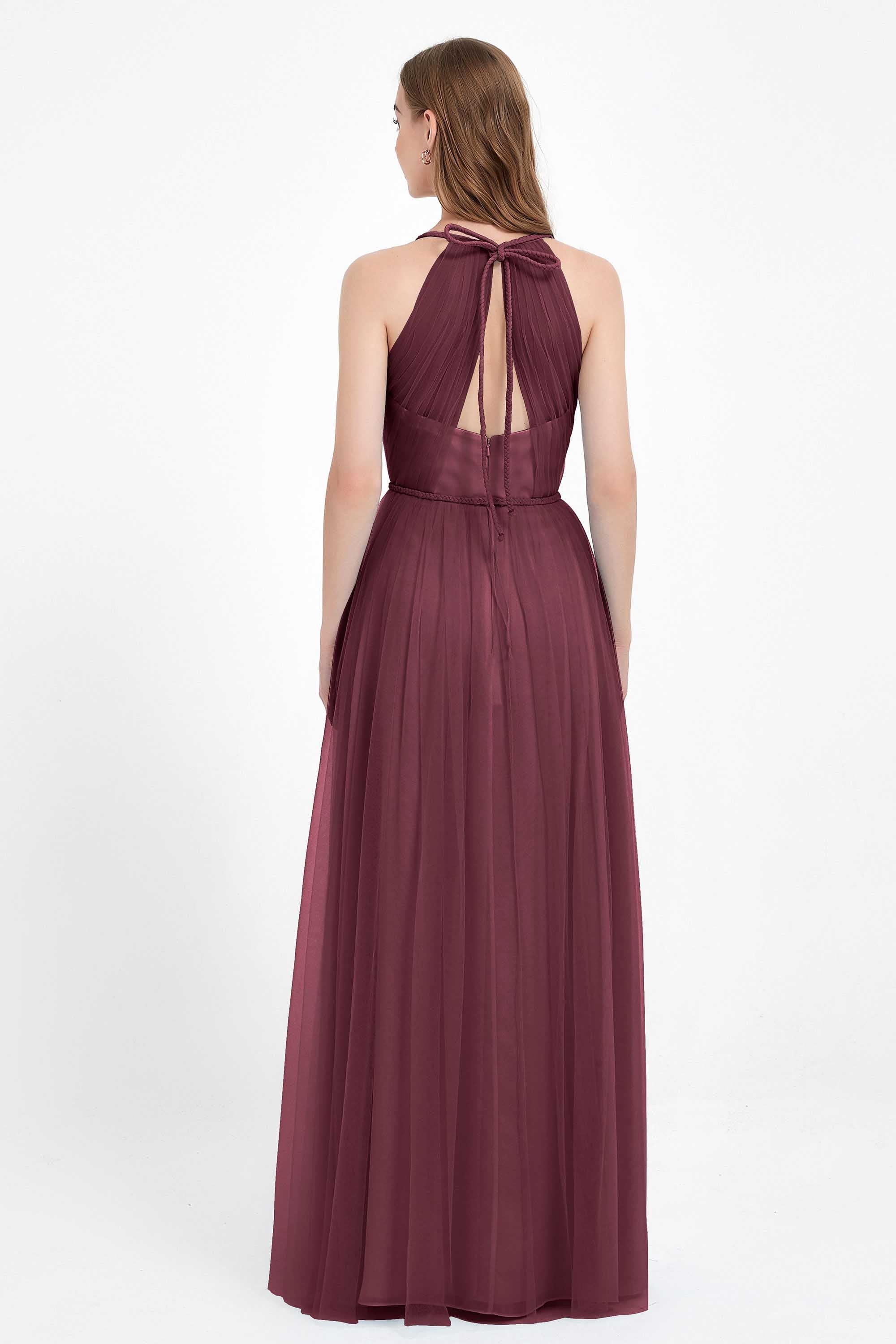 V Neck Tulle Spaghetti Straps Bridesmaid Dress Long Formal Evening Prom Dresses Gowns