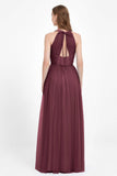 V Neck Tulle Spaghetti Straps Bridesmaid Dress Long Formal Evening Prom Dresses Gowns