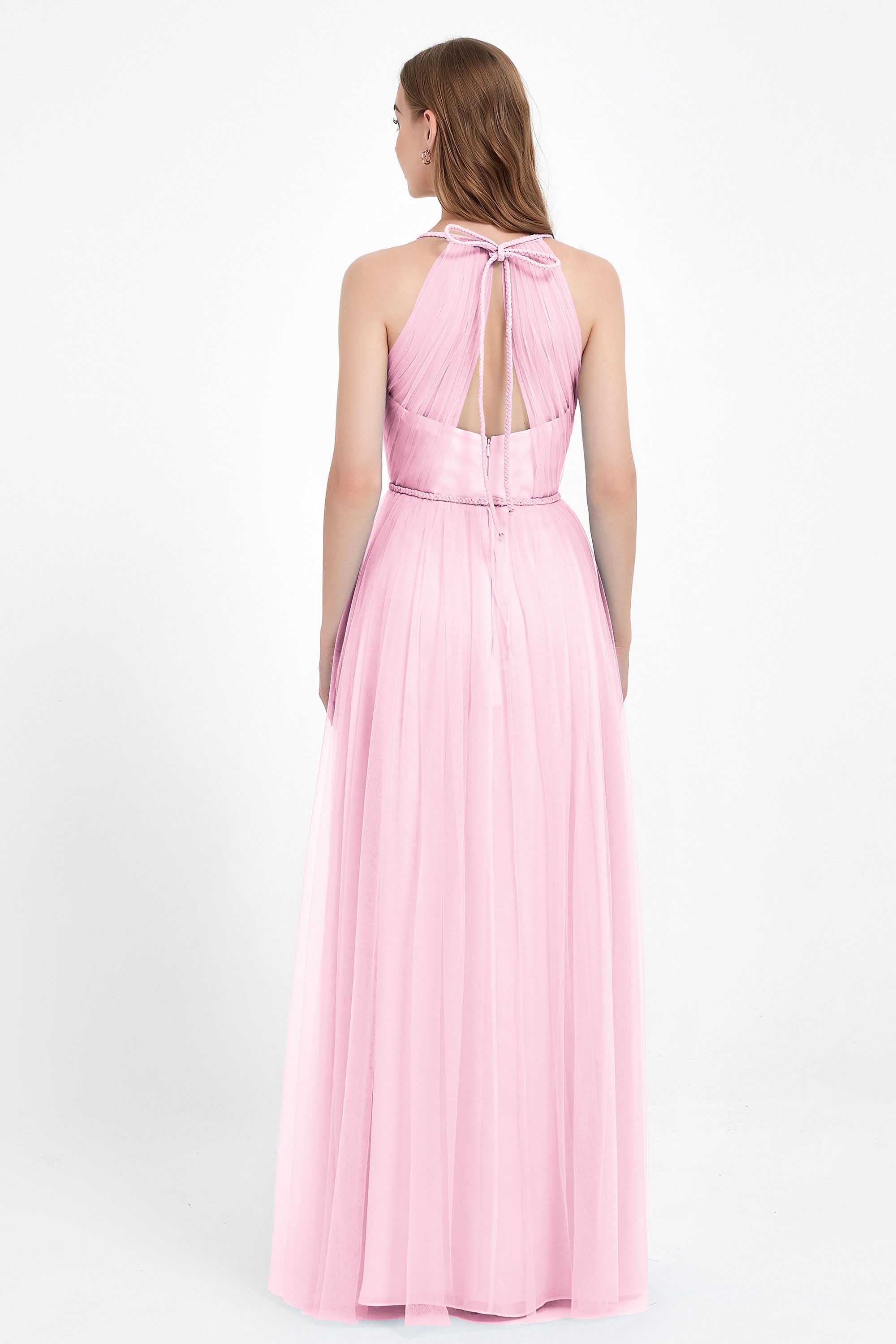 V Neck Tulle Spaghetti Straps Bridesmaid Dress Long Formal Evening Prom Dresses Gowns