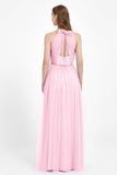 V Neck Tulle Spaghetti Straps Bridesmaid Dress Long Formal Evening Prom Dresses Gowns