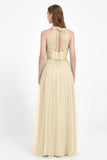 V Neck Tulle Spaghetti Straps Bridesmaid Dress Long Formal Evening Prom Dresses Gowns
