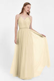 V Neck Tulle Spaghetti Straps Bridesmaid Dress Long Formal Evening Prom Dresses Gowns