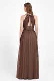 V Neck Tulle Spaghetti Straps Bridesmaid Dress Long Formal Evening Prom Dresses Gowns