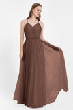 V Neck Tulle Spaghetti Straps Bridesmaid Dress Long Formal Evening Prom Dresses Gowns