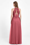 V Neck Tulle Spaghetti Straps Bridesmaid Dress Long Formal Evening Prom Dresses Gowns