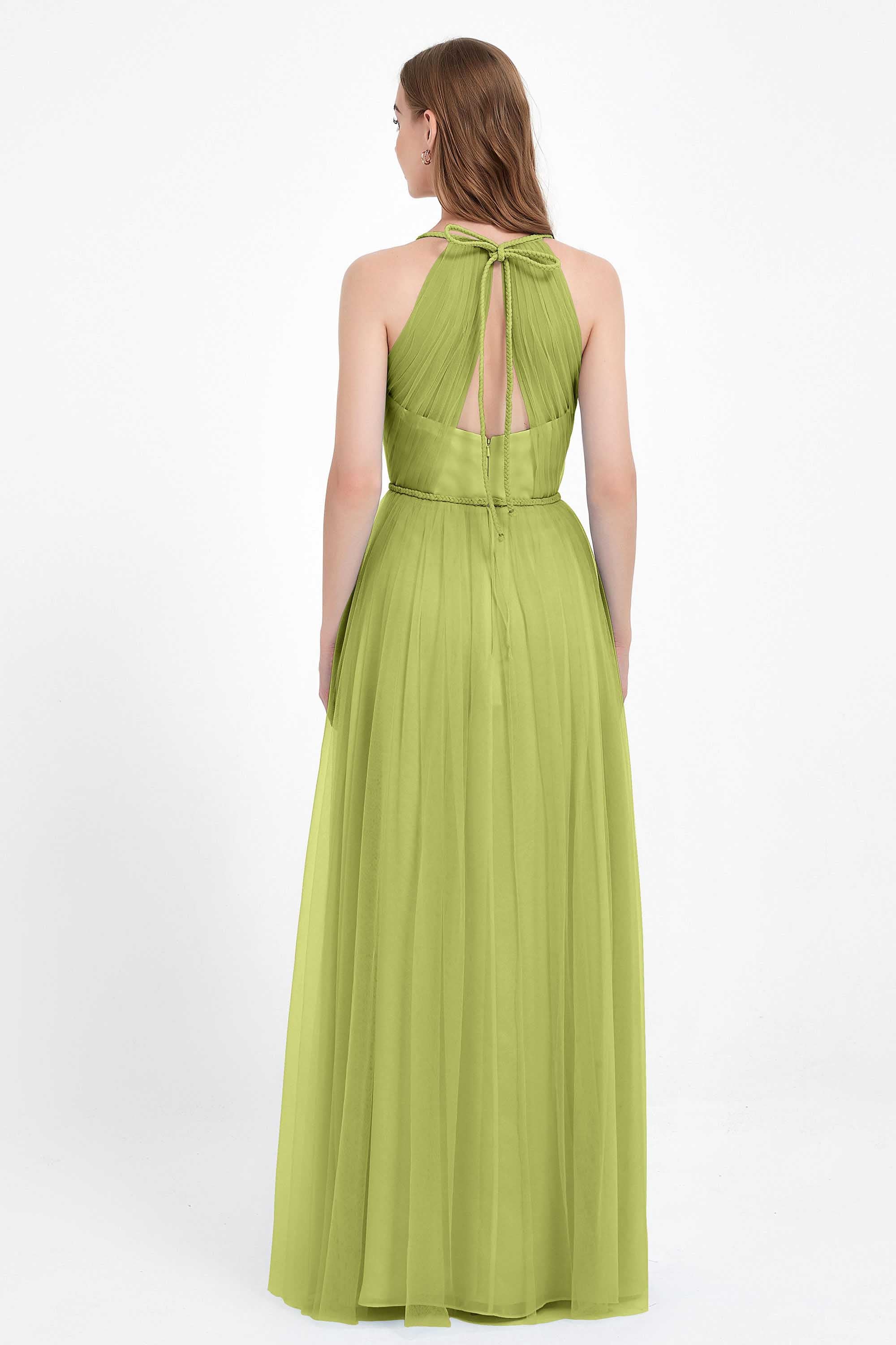 V Neck Tulle Spaghetti Straps Bridesmaid Dress Long Formal Evening Prom Dresses Gowns