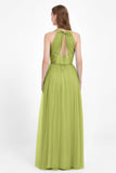 V Neck Tulle Spaghetti Straps Bridesmaid Dress Long Formal Evening Prom Dresses Gowns