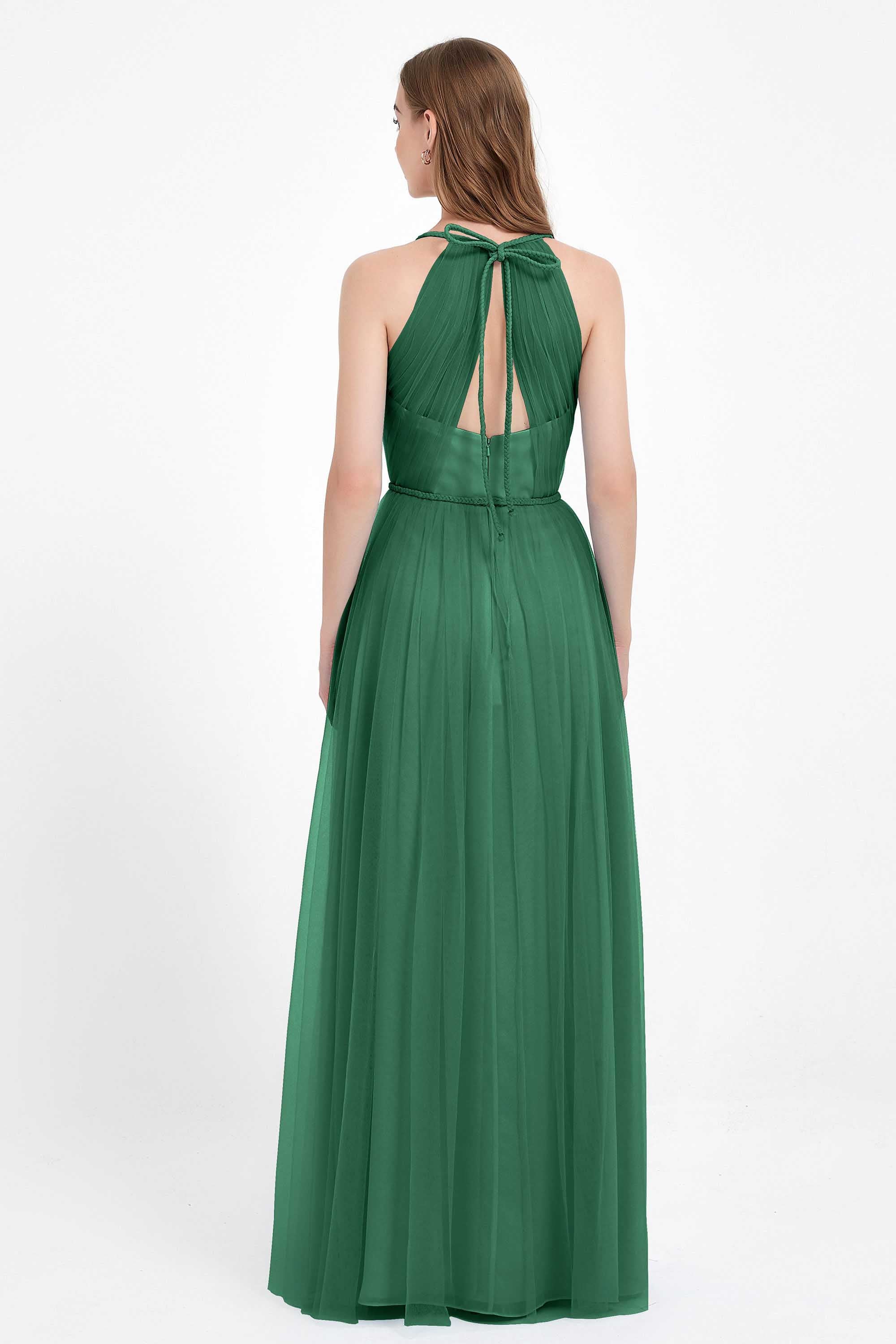 V Neck Tulle Spaghetti Straps Bridesmaid Dress Long Formal Evening Prom Dresses Gowns