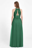 V Neck Tulle Spaghetti Straps Bridesmaid Dress Long Formal Evening Prom Dresses Gowns