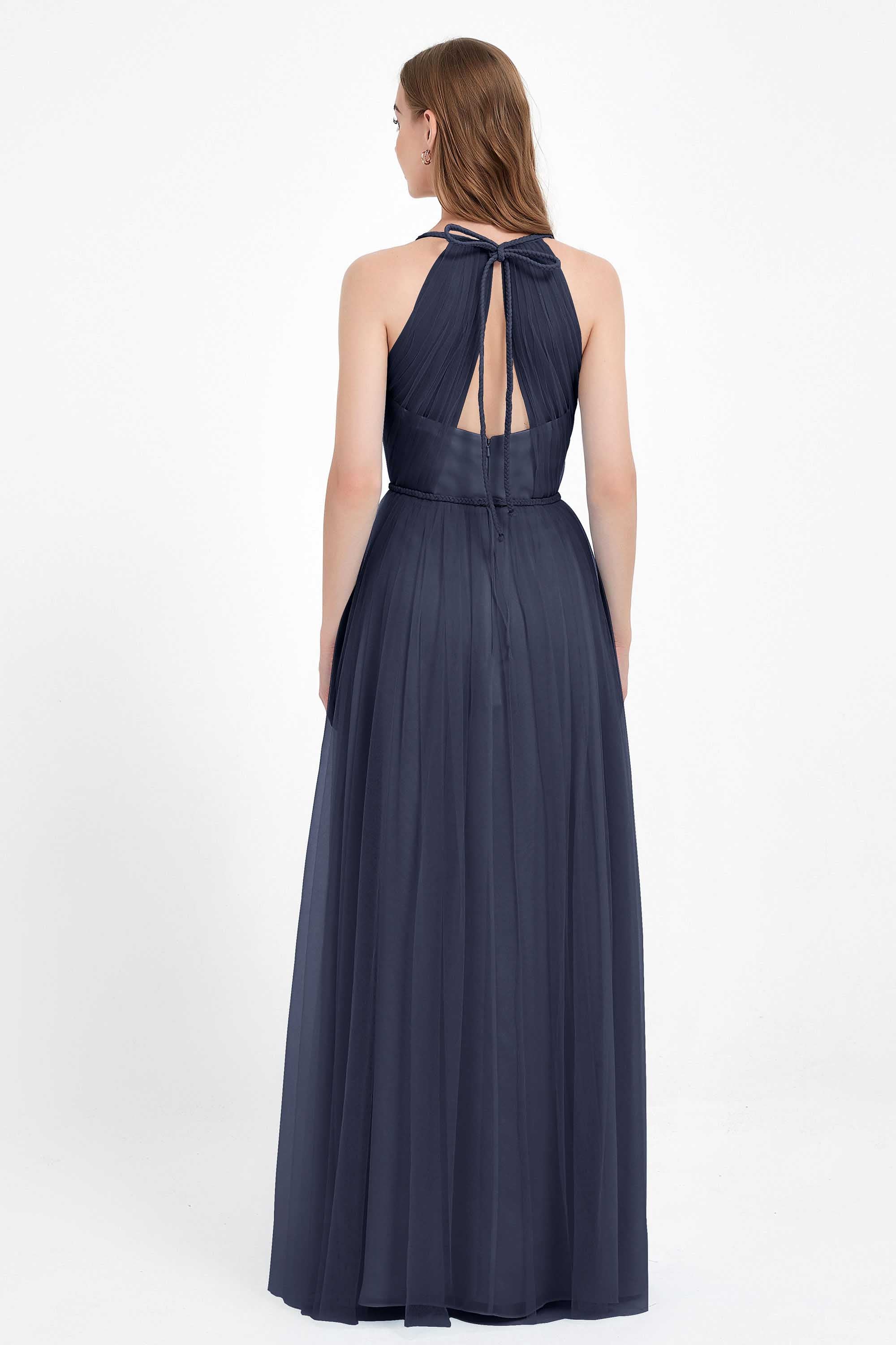 V Neck Tulle Spaghetti Straps Bridesmaid Dress Long Formal Evening Prom Dresses Gowns