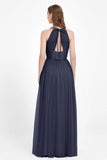 V Neck Tulle Spaghetti Straps Bridesmaid Dress Long Formal Evening Prom Dresses Gowns