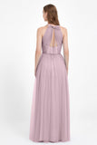V Neck Tulle Spaghetti Straps Bridesmaid Dress Long Formal Evening Prom Dresses Gowns