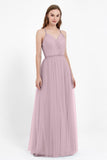 V Neck Tulle Spaghetti Straps Bridesmaid Dress Long Formal Evening Prom Dresses Gowns