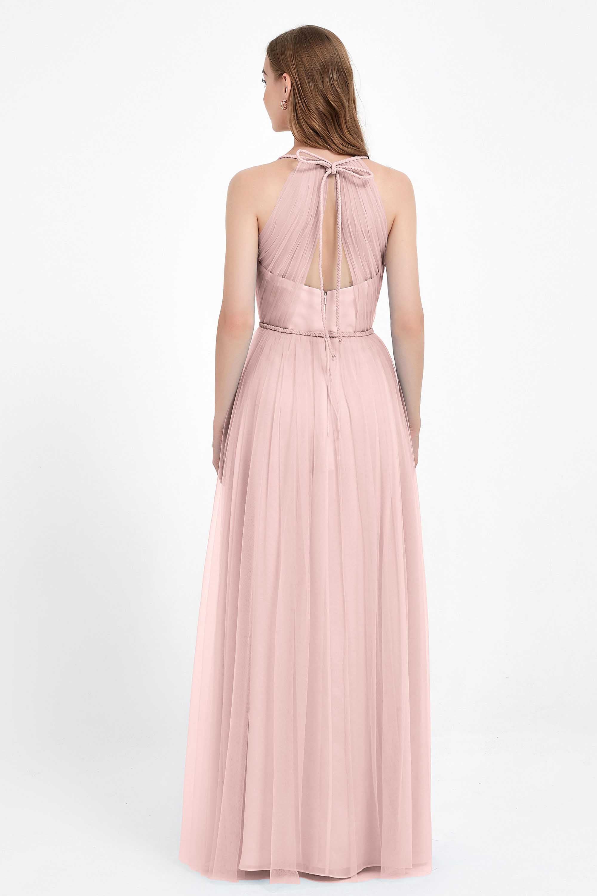 V Neck Tulle Spaghetti Straps Bridesmaid Dress Long Formal Evening Prom Dresses Gowns