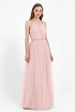 V Neck Tulle Spaghetti Straps Bridesmaid Dress Long Formal Evening Prom Dresses Gowns