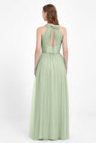 V Neck Tulle Spaghetti Straps Bridesmaid Dress Long Formal Evening Prom Dresses Gowns