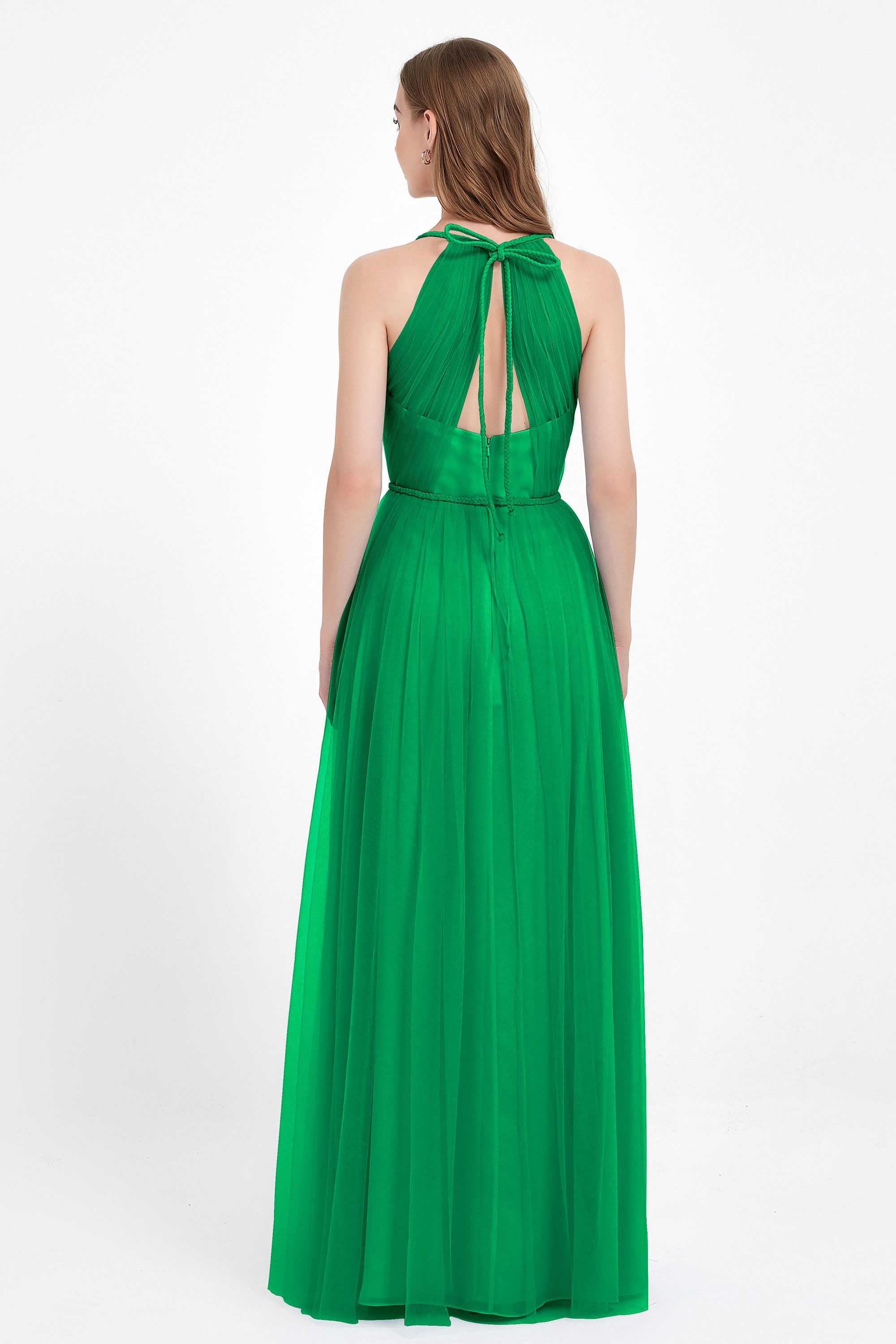 V Neck Tulle Spaghetti Straps Bridesmaid Dress Long Formal Evening Prom Dresses Gowns