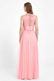 V Neck Tulle Spaghetti Straps Bridesmaid Dress Long Formal Evening Prom Dresses Gowns