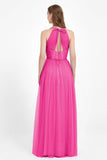 V Neck Tulle Spaghetti Straps Bridesmaid Dress Long Formal Evening Prom Dresses Gowns