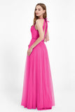 V Neck Tulle Spaghetti Straps Bridesmaid Dress Long Formal Evening Prom Dresses Gowns