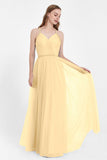V Neck Tulle Spaghetti Straps Bridesmaid Dress Long Formal Evening Prom Dresses Gowns