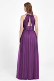 V Neck Tulle Spaghetti Straps Bridesmaid Dress Long Formal Evening Prom Dresses Gowns
