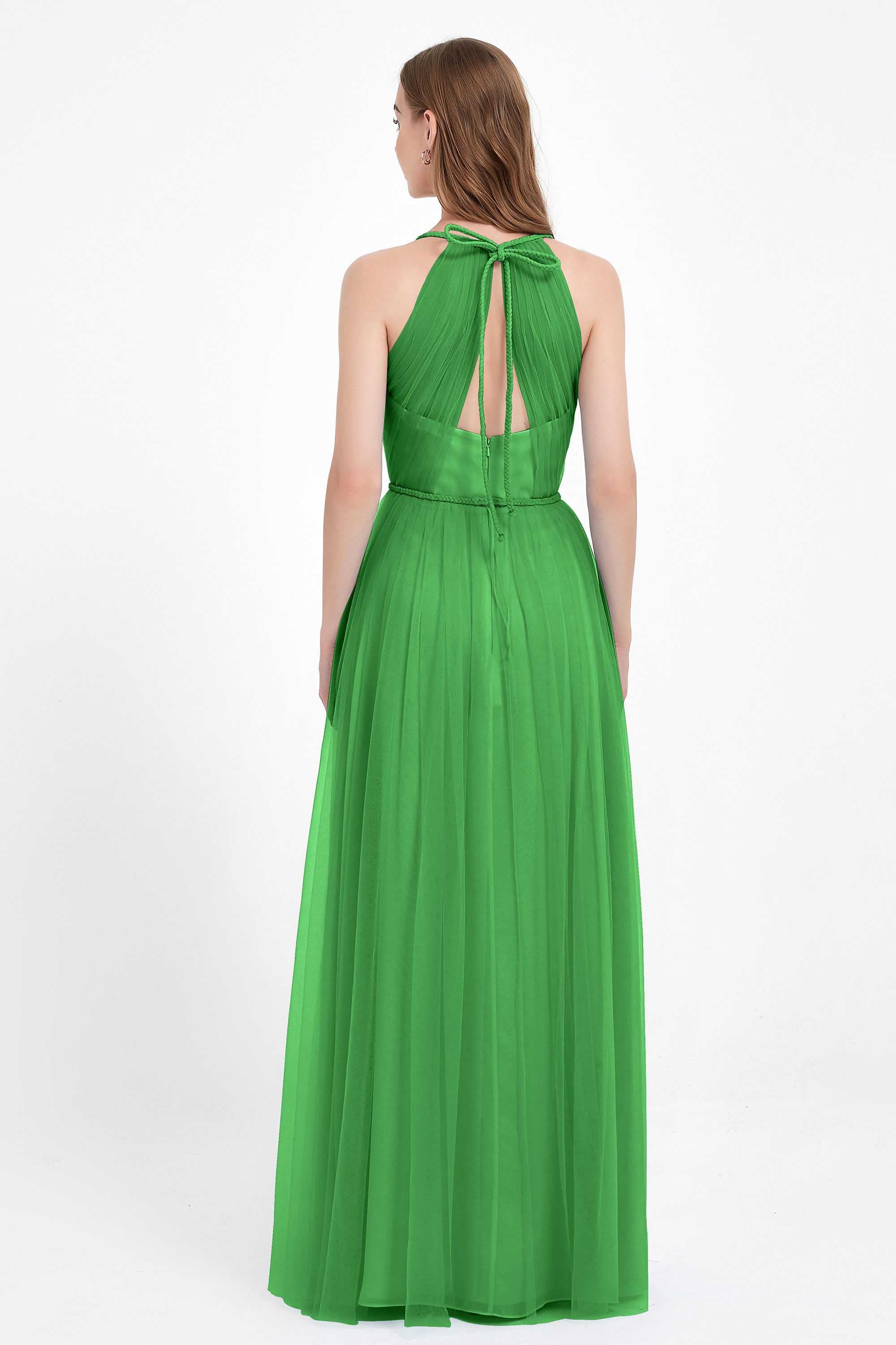 V Neck Tulle Spaghetti Straps Bridesmaid Dress Long Formal Evening Prom Dresses Gowns