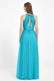 V Neck Tulle Spaghetti Straps Bridesmaid Dress Long Formal Evening Prom Dresses Gowns