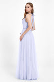 V Neck Tulle Spaghetti Straps Bridesmaid Dress Long Formal Evening Prom Dresses Gowns