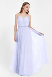 V Neck Tulle Spaghetti Straps Bridesmaid Dress Long Formal Evening Prom Dresses Gowns