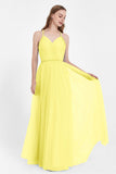 V Neck Tulle Spaghetti Straps Bridesmaid Dress Long Formal Evening Prom Dresses Gowns