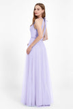 V Neck Tulle Spaghetti Straps Bridesmaid Dress Long Formal Evening Prom Dresses Gowns
