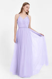 V Neck Tulle Spaghetti Straps Bridesmaid Dress Long Formal Evening Prom Dresses Gowns