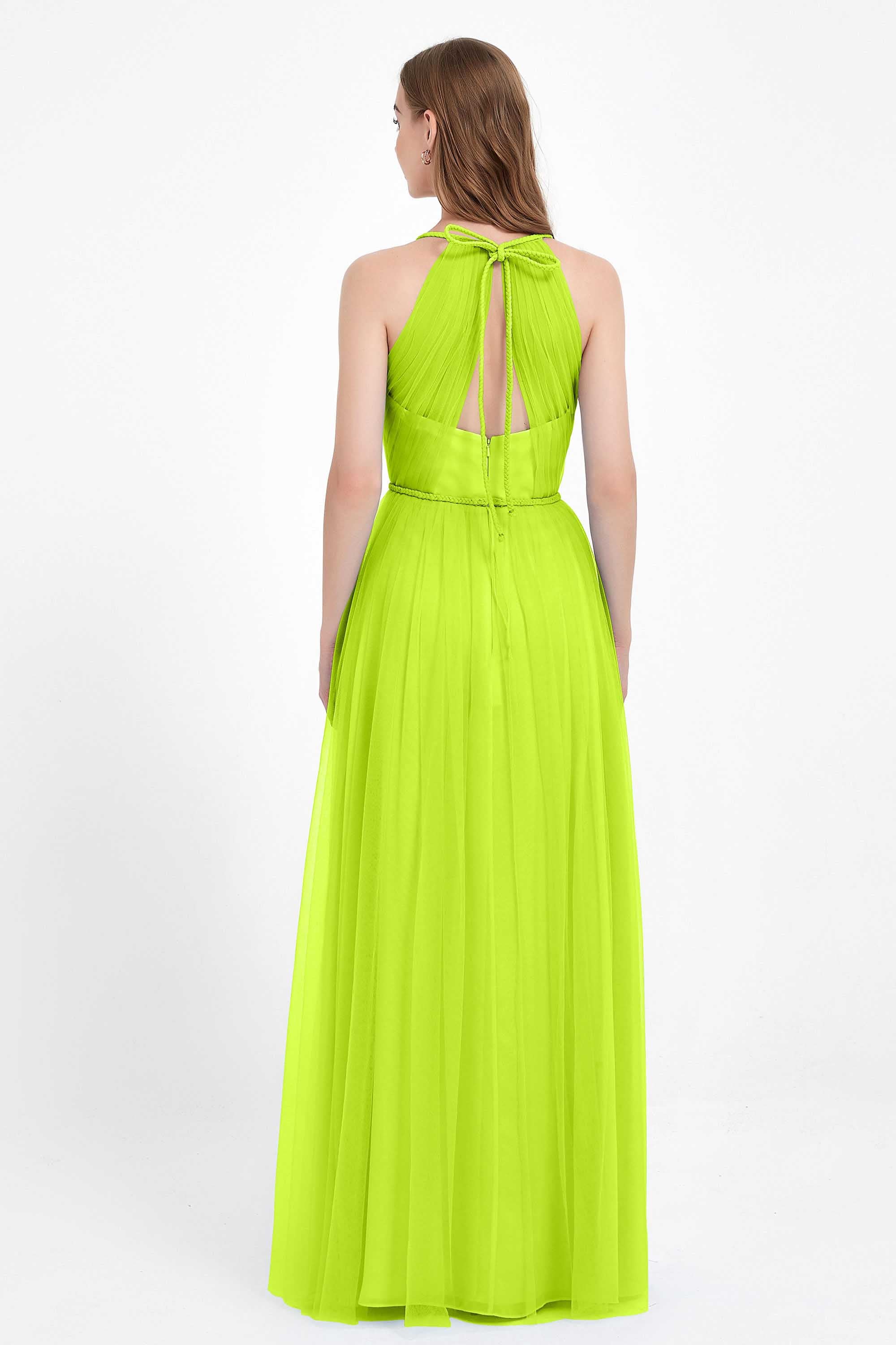 V Neck Tulle Spaghetti Straps Bridesmaid Dress Long Formal Evening Prom Dresses Gowns