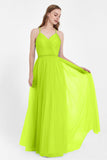 V Neck Tulle Spaghetti Straps Bridesmaid Dress Long Formal Evening Prom Dresses Gowns