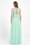 V Neck Tulle Spaghetti Straps Bridesmaid Dress Long Formal Evening Prom Dresses Gowns