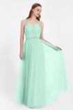 V Neck Tulle Spaghetti Straps Bridesmaid Dress Long Formal Evening Prom Dresses Gowns