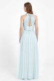 V Neck Tulle Spaghetti Straps Bridesmaid Dress Long Formal Evening Prom Dresses Gowns