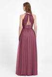 V Neck Tulle Spaghetti Straps Bridesmaid Dress Long Formal Evening Prom Dresses Gowns